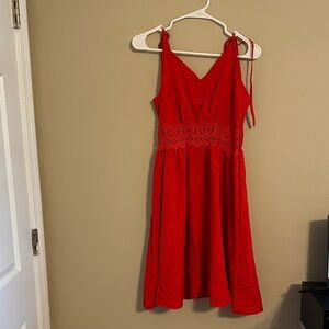 Red Sleeveless Dress with Lace Detail